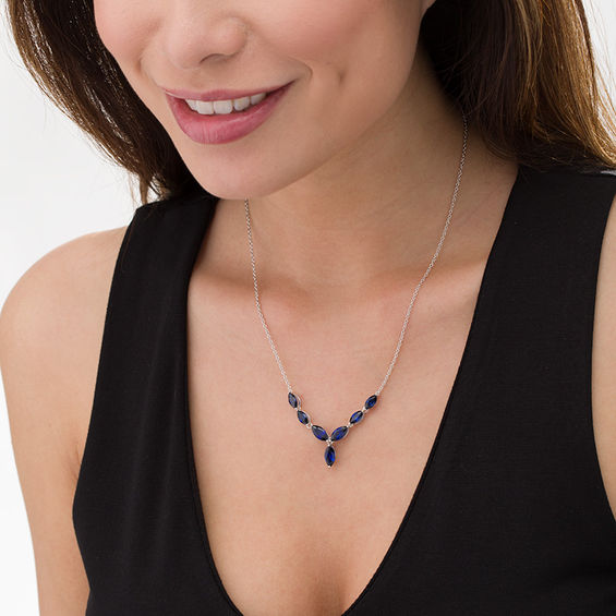 Marquise Lab-Created Blue Sapphire Necklace in Sterling Silver