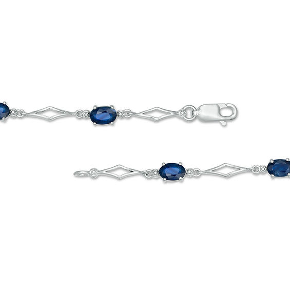 Oval Blue Sapphire and Diamond Accent Station Bracelet in 10K White Gold - 7.5"