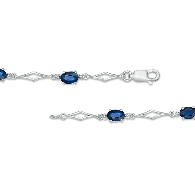 Main Image 3 of Oval Blue Sapphire and Diamond Accent Station Bracelet in 10K White Gold - 7.5"