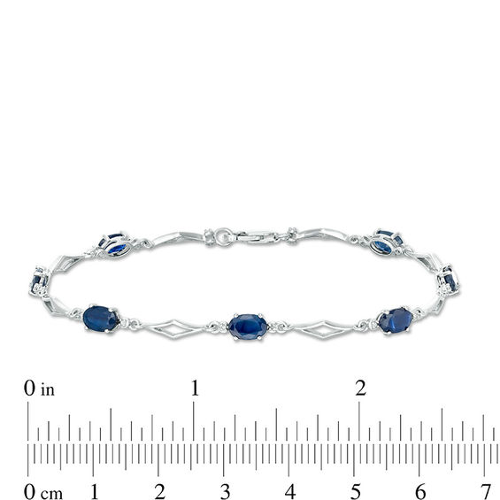 Oval Blue Sapphire and Diamond Accent Station Bracelet in 10K White Gold - 7.5"
