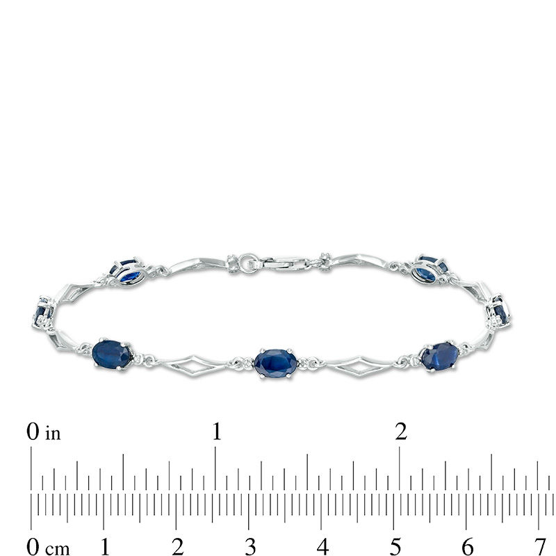 Main Image 4 of Oval Blue Sapphire and Diamond Accent Station Bracelet in 10K White Gold - 7.5"