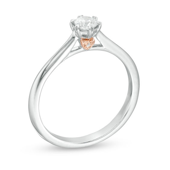 1/3 CT. T.w. Diamond Solitaire with Heart Prongs Engagement Ring in 14K Two-Tone Gold