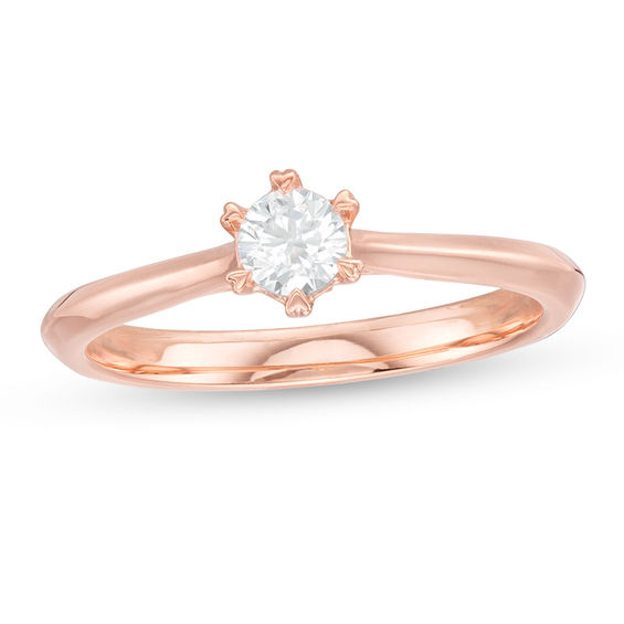 1/3 CT. T.W. Diamond Solitaire with Heart Prongs Engagement Ring in 14K Rose Gold 1/3 CT. T.W. Diamond Solitaire with Heart Prongs Engagement Ring in 14K Rose Gold