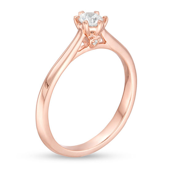 1/3 CT. T.W. Diamond Solitaire with Heart Prongs Engagement Ring in 14K Rose Gold 1/3 CT. T.W. Diamond Solitaire with Heart Prongs Engagement Ring in 14K Rose Gold