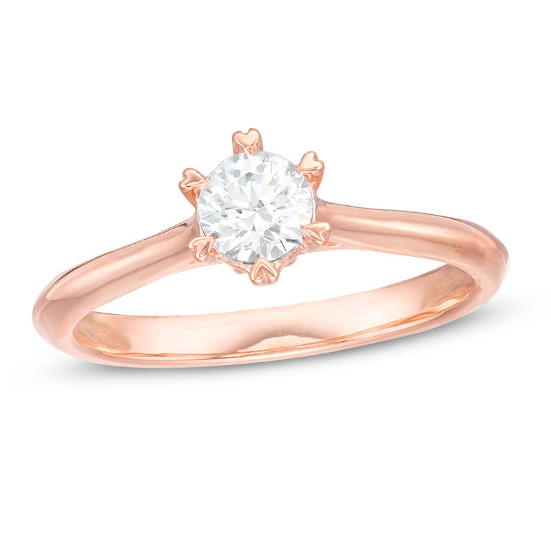 1/2 CT. T.W. Diamond Solitaire with Heart Prongs Engagement Ring in 14K Rose Gold