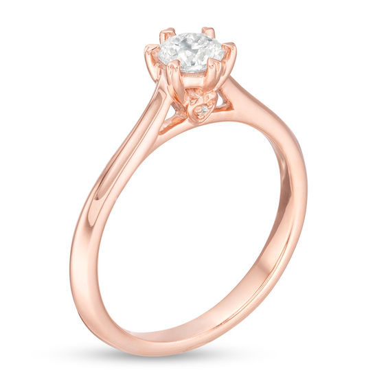 1/2 CT. T.w. Diamond Solitaire with Heart Prongs Engagement Ring in 14K Rose Gold