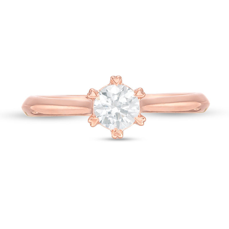 1/2 CT. T.W. Diamond Solitaire with Heart Prongs Engagement Ring in 14K Rose Gold