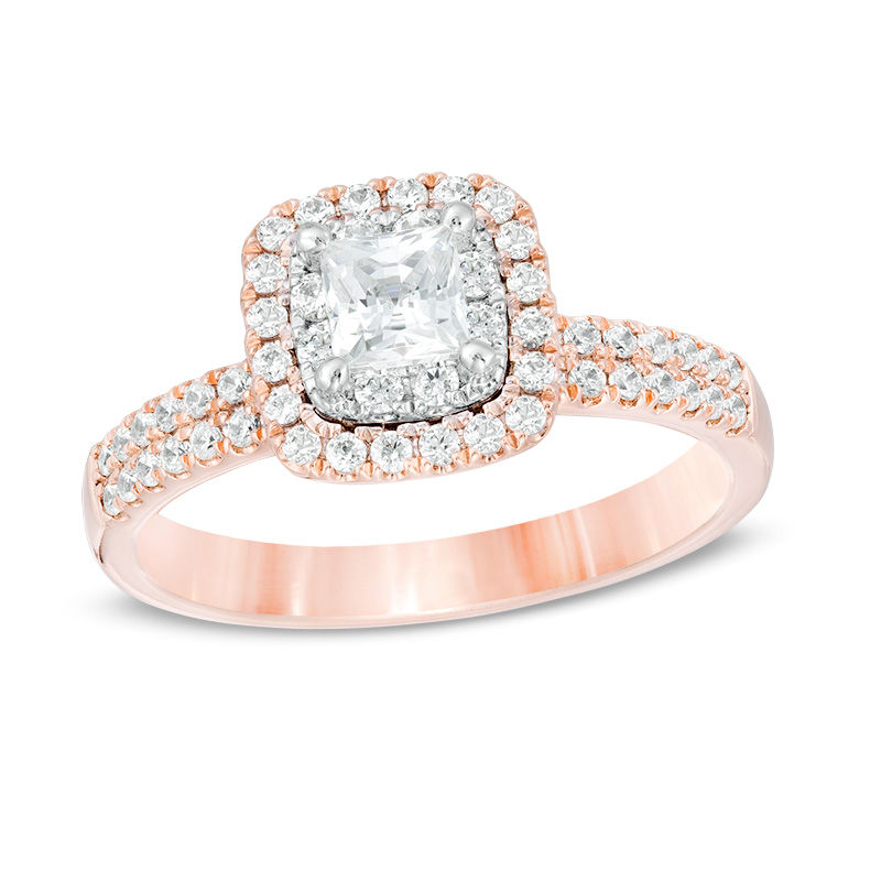 Main Image 1 of 1 CT. T.W. Certified Princess-Cut Diamond Double Frame Engagement Ring  in 14K Rose Gold  (I/SI2)