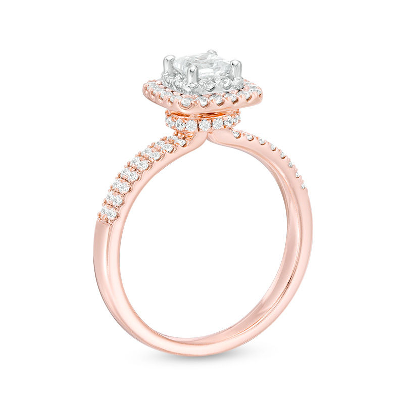 Main Image 3 of 1 CT. T.W. Certified Princess-Cut Diamond Double Frame Engagement Ring  in 14K Rose Gold  (I/SI2)