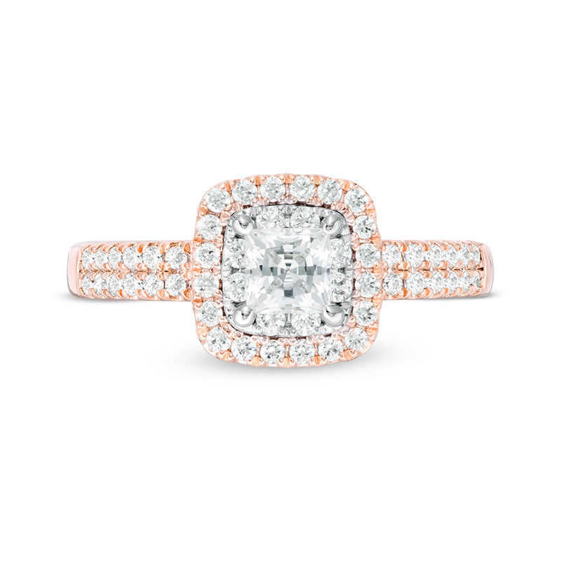 Main Image 4 of 1 CT. T.W. Certified Princess-Cut Diamond Double Frame Engagement Ring  in 14K Rose Gold  (I/SI2)