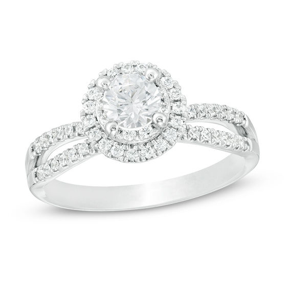 7/8 CT. T.w. Certified Diamond Double Frame Engagement Ring in 14K White Gold (I/Si2)