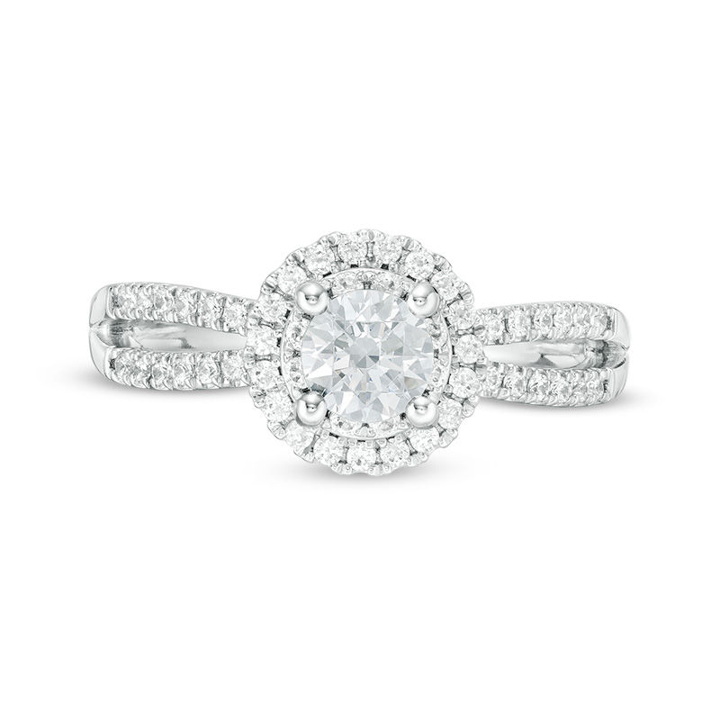 Main Image 4 of 7/8 CT. T.W. Certified Diamond Double Frame Engagement Ring  in 14K White Gold  (I/SI2)
