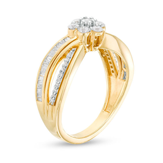 1/2 CT. T.w. Composite Diamond Flower Crossover Ring in 10K Gold