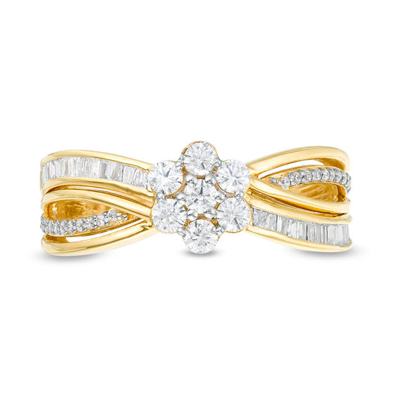 1/2 CT. T.w. Composite Diamond Flower Crossover Ring in 10K Gold