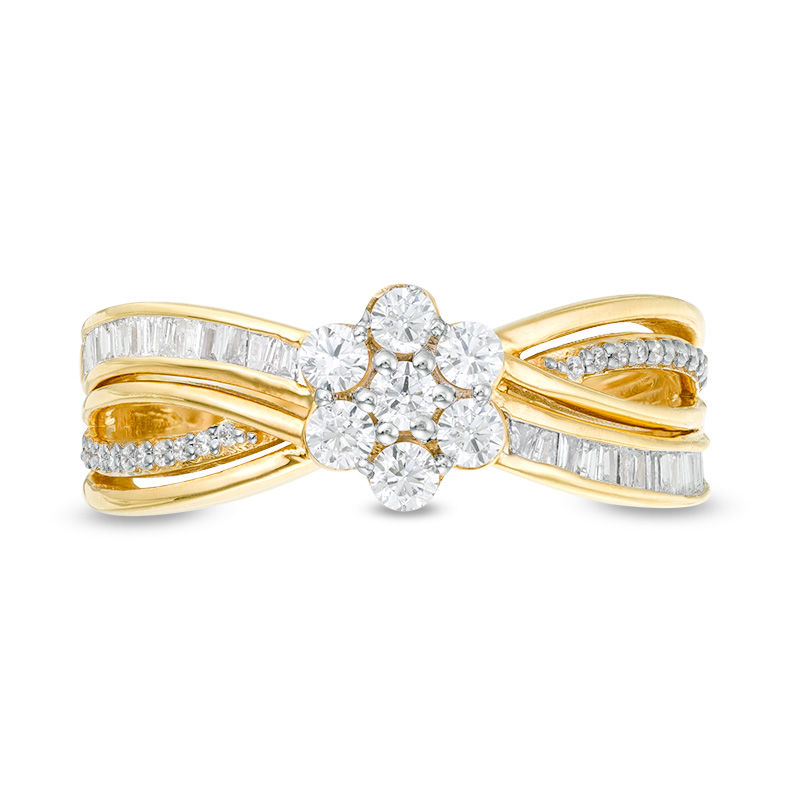 Main Image 3 of 1/2 CT. T.W. Composite Diamond Flower Crossover Ring in 10K Gold