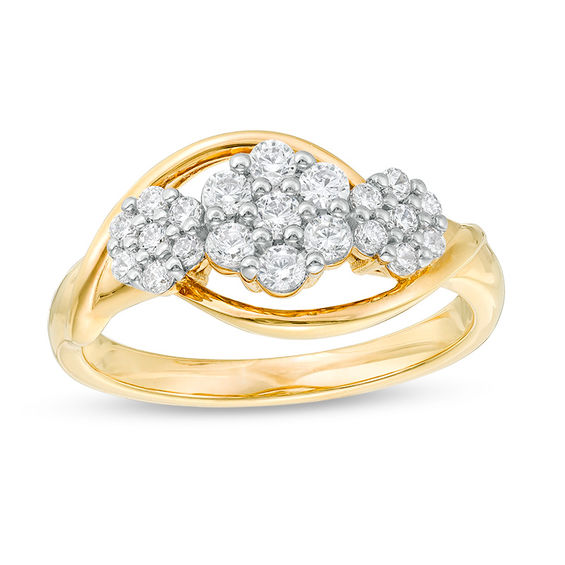 1/2 CT. T.w. Composite Diamond Triple Flower Bypass Ring in 10K Gold