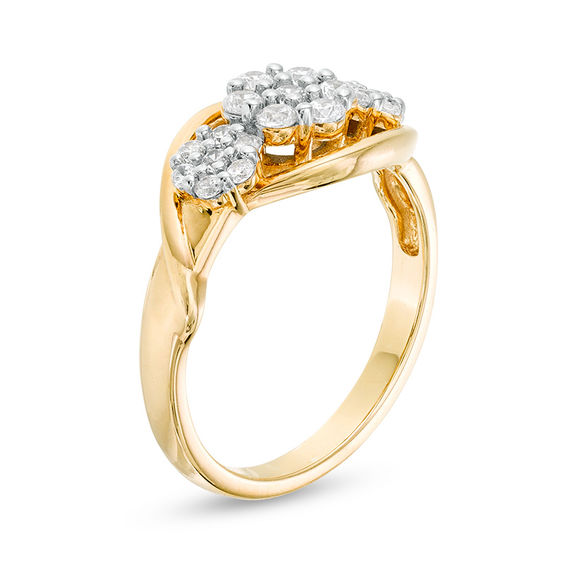 1/2 CT. T.w. Composite Diamond Triple Flower Bypass Ring in 10K Gold