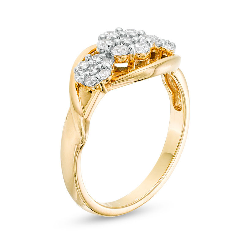 Main Image 3 of 1/2 CT. T.W. Composite Diamond Triple Flower Bypass Ring in 10K Gold