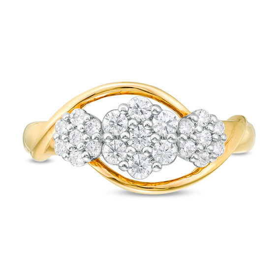 1/2 CT. T.w. Composite Diamond Triple Flower Bypass Ring in 10K Gold