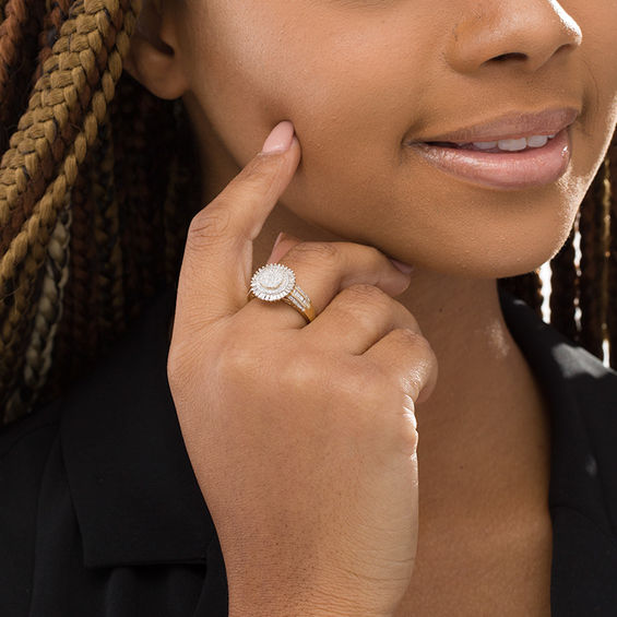1/2 CT. T.w. Composite Diamond Double Frame Sunburst Ring in 10K Gold