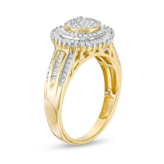 1/2 CT. T.w. Composite Diamond Double Frame Sunburst Ring in 10K Gold