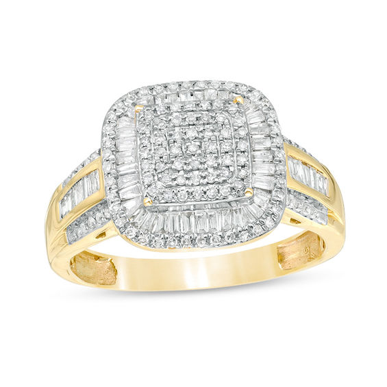 1/2 CT. T.w. Composite Diamond Double Cushion Frame Ring in 10K Gold