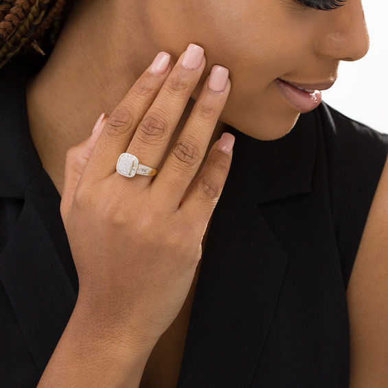 1/2 CT. T.w. Composite Diamond Double Cushion Frame Ring in 10K Gold