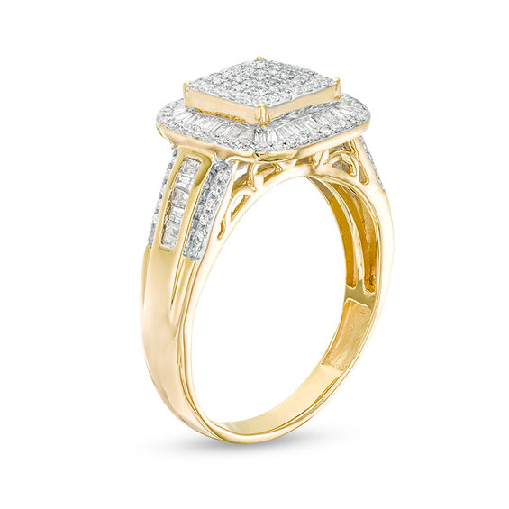 1/2 CT. T.w. Composite Diamond Double Cushion Frame Ring in 10K Gold