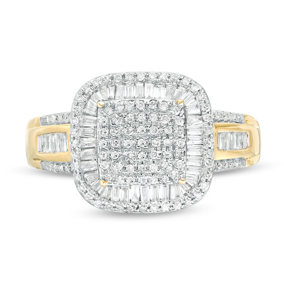 1/2 CT. T.w. Composite Diamond Double Cushion Frame Ring in 10K Gold