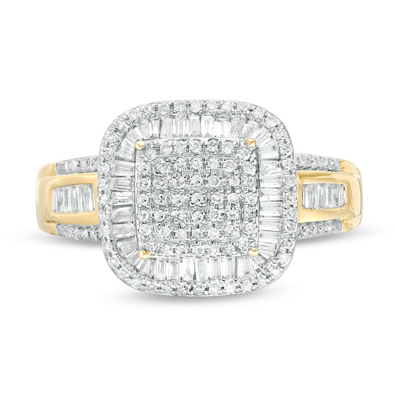 Main Image 4 of 1/2 CT. T.W. Composite Diamond Double Cushion Frame Ring in 10K Gold