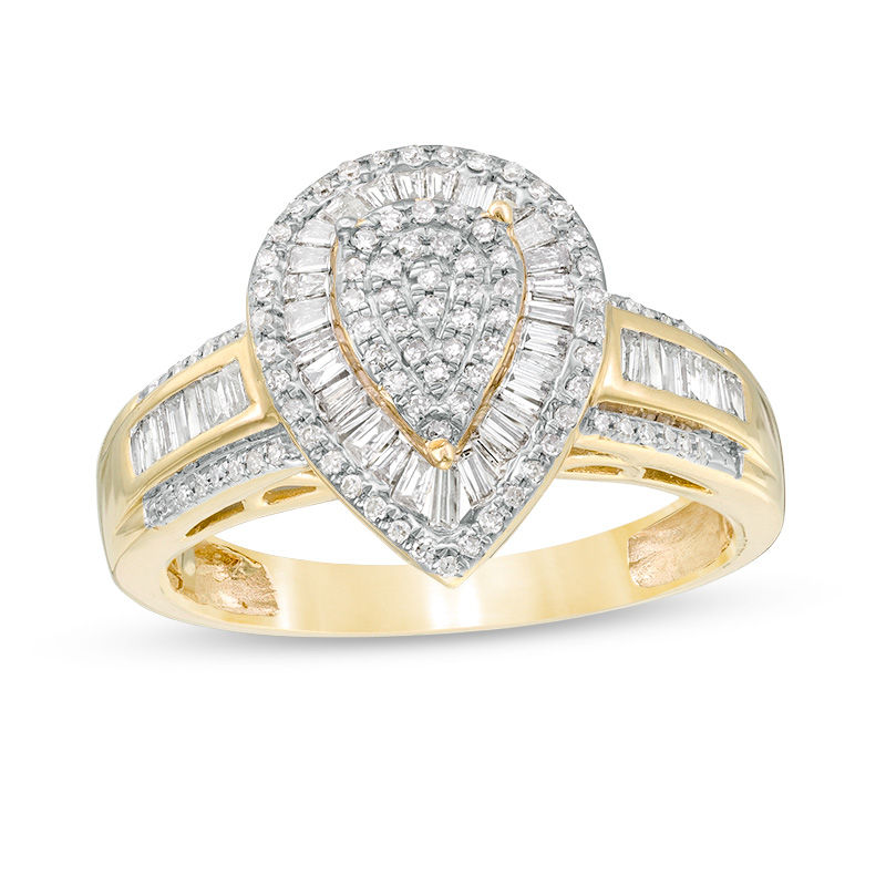 Main Image 1 of 1/2 CT. T.W. Pear-Shaped Composite Diamond Double Frame Ring in 10K Gold