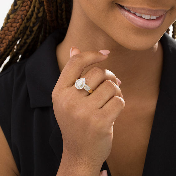 1/2 CT. T.w. Pear-Shaped Composite Diamond Double Frame Ring in 10K Gold