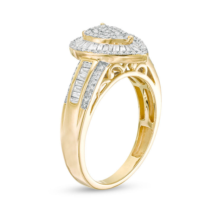 Main Image 3 of 1/2 CT. T.W. Pear-Shaped Composite Diamond Double Frame Ring in 10K Gold