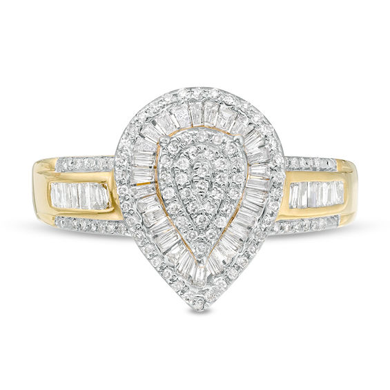 1/2 CT. T.w. Pear-Shaped Composite Diamond Double Frame Ring in 10K Gold
