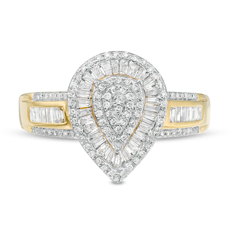 Main Image 4 of 1/2 CT. T.W. Pear-Shaped Composite Diamond Double Frame Ring in 10K Gold