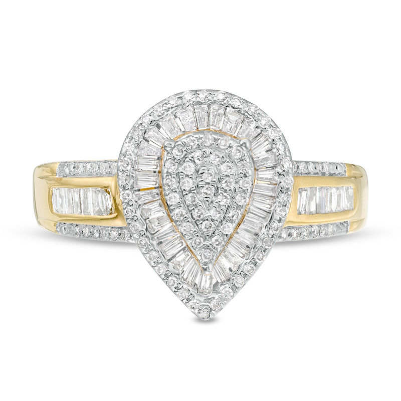 1/2 CT. T.W. Pear-Shaped Composite Diamond Double Frame Ring in 10K Gold