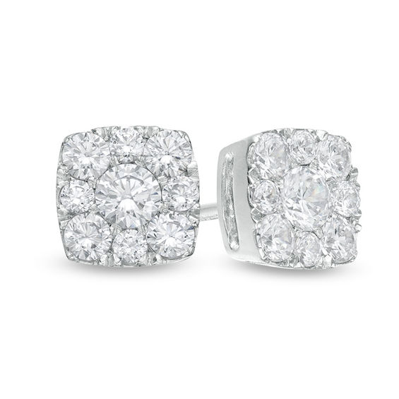 1/2 CT. T.W. Composite Diamond Cushion Frame Stud Earrings in 10K White ...