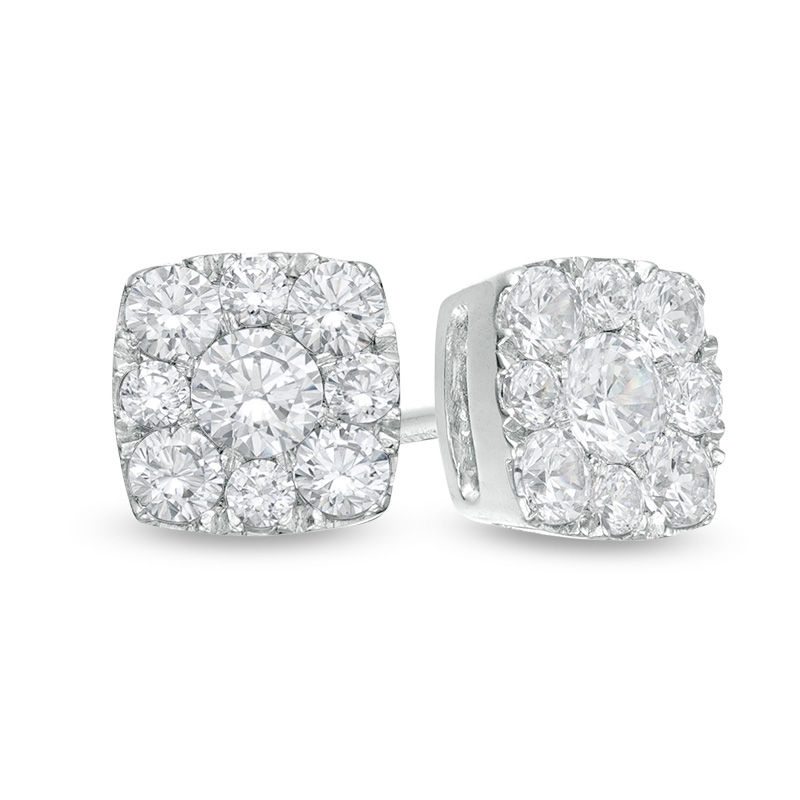 1/2 CT. T.W. Composite Diamond Cushion Frame Stud Earrings in 10K White Gold