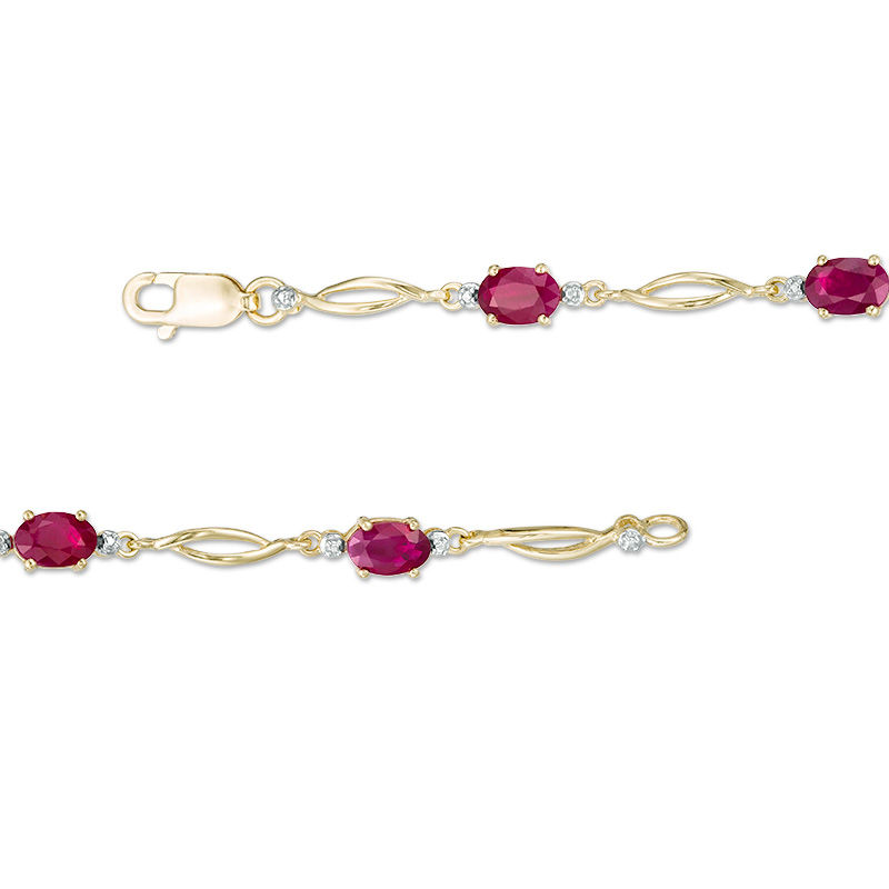 Main Image 3 of Oval Ruby and Diamond Accent Station Bracelet in 10K Gold - 7.5"