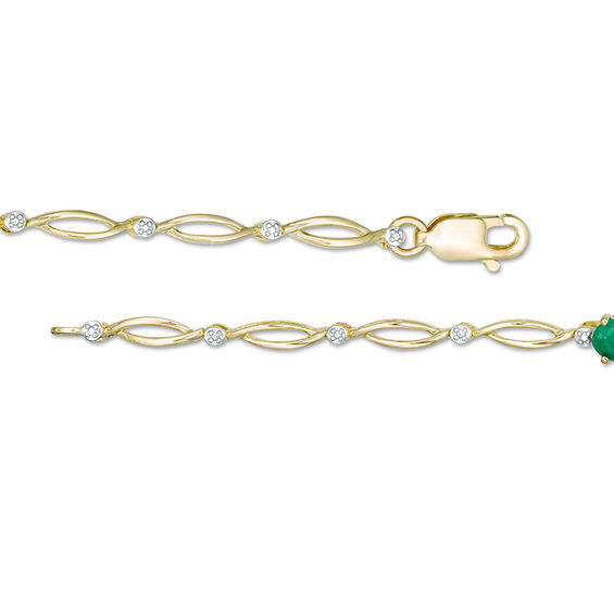Oval Emerald and Diamond Accent Station Bracelet in 10K Gold - 7.5"