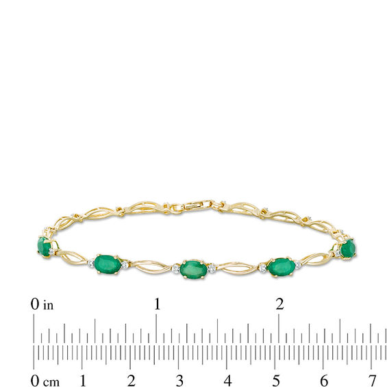 Oval Emerald and Diamond Accent Station Bracelet in 10K Gold - 7.5"