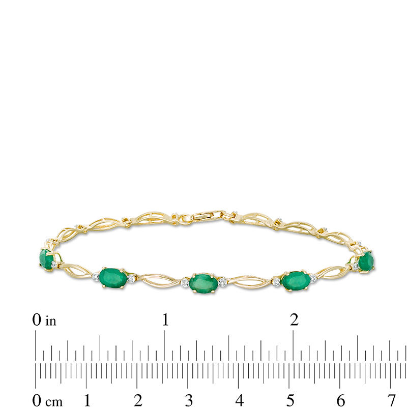 Main Image 4 of Oval Emerald and Diamond Accent Station Bracelet in 10K Gold - 7.5"