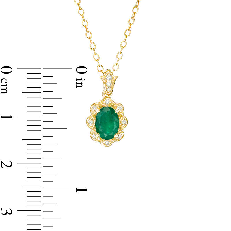Main Image 3 of Oval Emerald and 1/20 CT. T.W. Diamond Vintage-Style Pendant in 10K Gold
