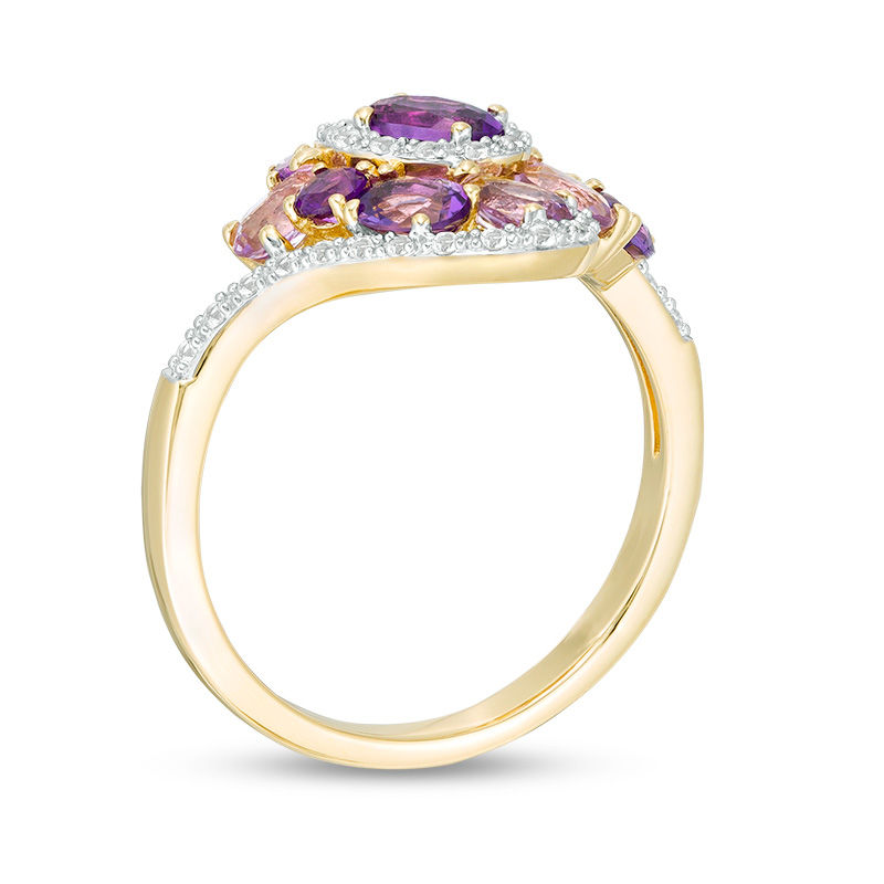Multi-Shaped Amethyst and Lab-Created White Sapphire Swirl Cluster Ring in Sterling Silver with 14K Gold Plate - Size 7