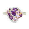 Thumbnail Image 3 of Multi-Shaped Amethyst and Lab-Created White Sapphire Swirl Cluster Ring in Sterling Silver with 14K Gold Plate - Size 7