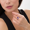 Thumbnail Image 2 of Pear-Shaped Amethyst and Lab-Created White Sapphire Frame Triple Row Split Shank Ring in Sterling Silver