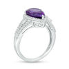 Pear-Shaped Amethyst and Lab-Created White Sapphire Frame Triple Row Split Shank Ring in Sterling Silver