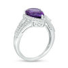 Thumbnail Image 2 of Pear-Shaped Amethyst and Lab-Created White Sapphire Frame Triple Row Split Shank Ring in Sterling Silver