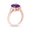 Thumbnail Image 2 of 8.0mm Asscher-Cut Amethyst and Lab-Created White Sapphire Tri-Sides Ring in 10K Rose Gold