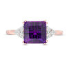 Thumbnail Image 4 of 8.0mm Asscher-Cut Amethyst and Lab-Created White Sapphire Tri-Sides Ring in 10K Rose Gold